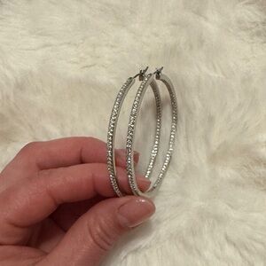 Givenchy Silver Crystal Hoop Earrings - Pavé Sparkle